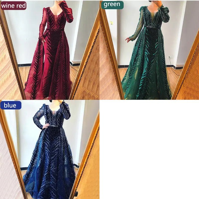 KAYLA - V-Neck Luxury Beading Gown - Mscooco.co.uk