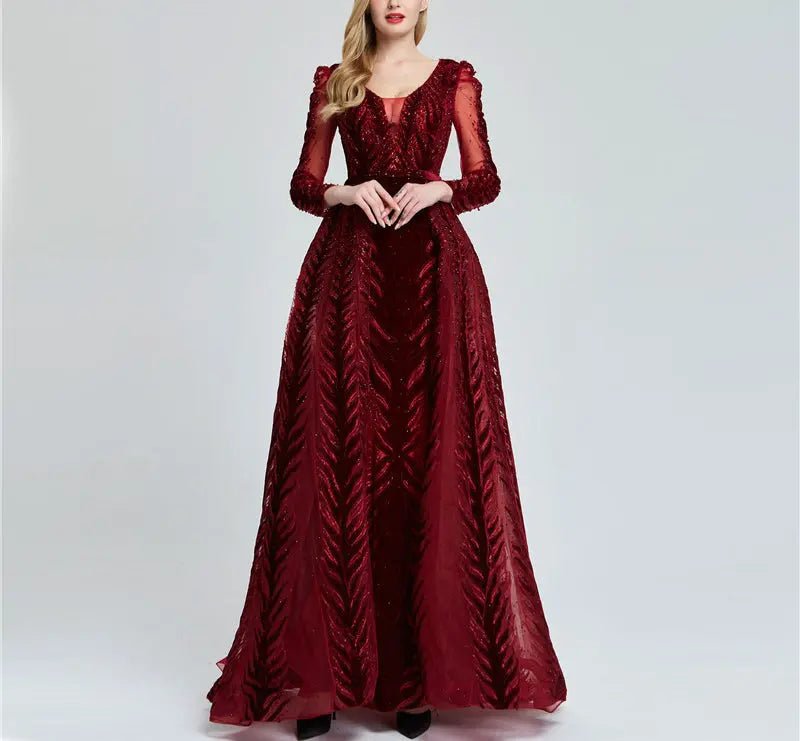 KAYLA - V-Neck Luxury Beading Gown - Mscooco.co.uk