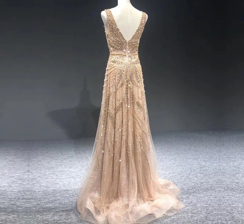 Kelly - Pearls Crystal Embellished Gown - Mscooco.co.uk