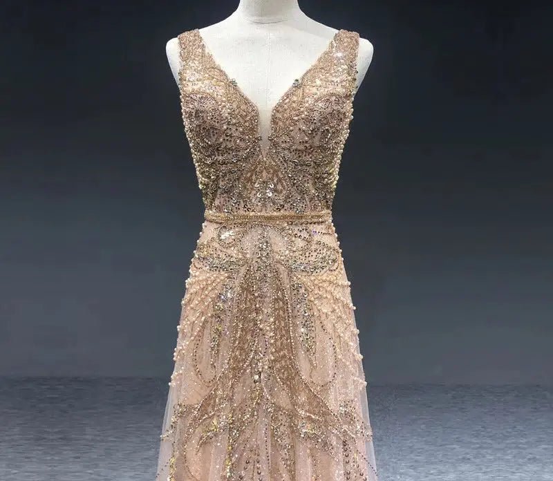 Kelly - Pearls Crystal Embellished Gown - Mscooco.co.uk
