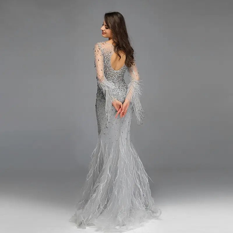 KIM - Long sleeves Embellished Maxi Gown - Mscooco.co.uk