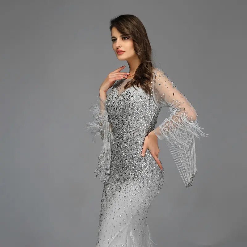 KIM - Long sleeves Embellished Maxi Gown - Mscooco.co.uk