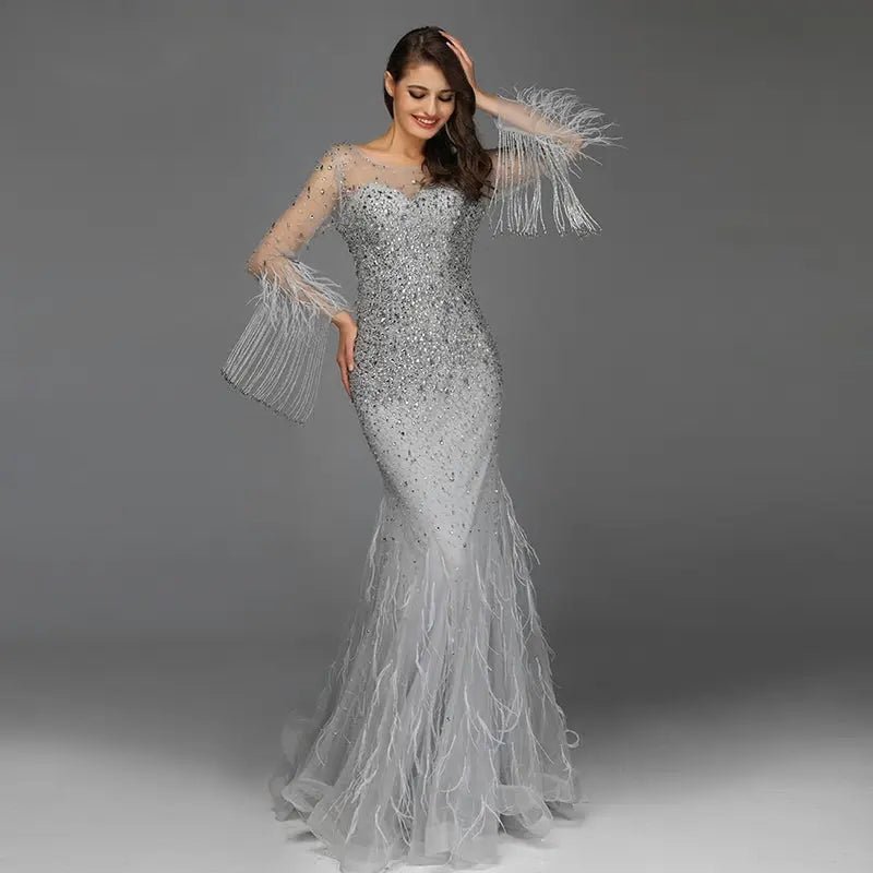 KIM - Long sleeves Embellished Maxi Gown - Mscooco.co.uk