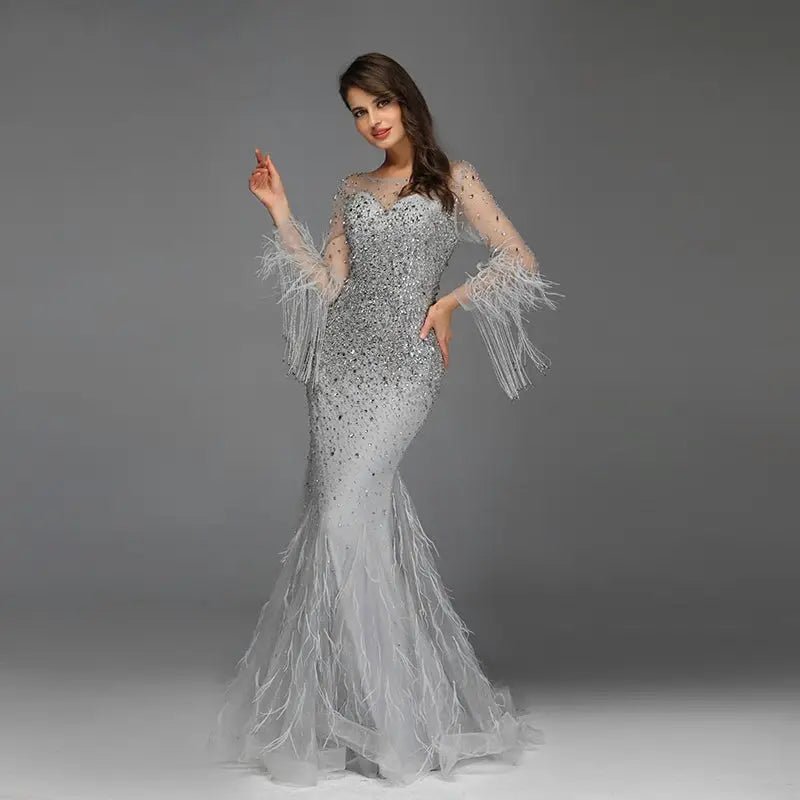 KIM - Long sleeves Embellished Maxi Gown - Mscooco.co.uk