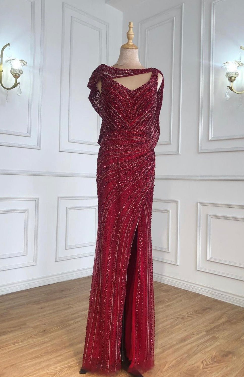 Kylie - Red Wine Maxi Dress - Mscooco.co.uk