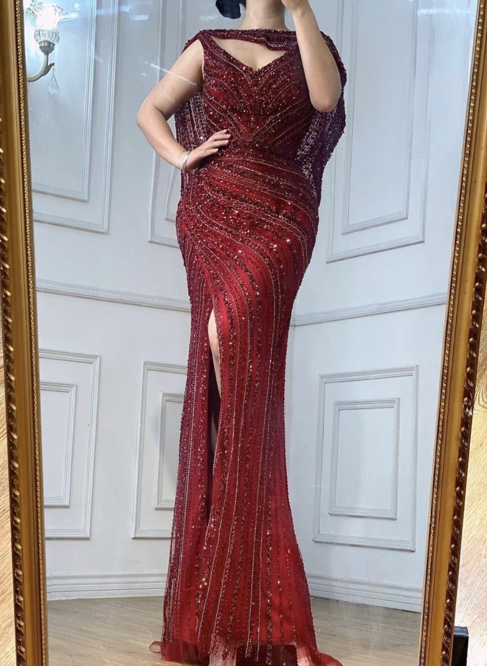 Kylie - Red Wine Maxi Dress - Mscooco.co.uk