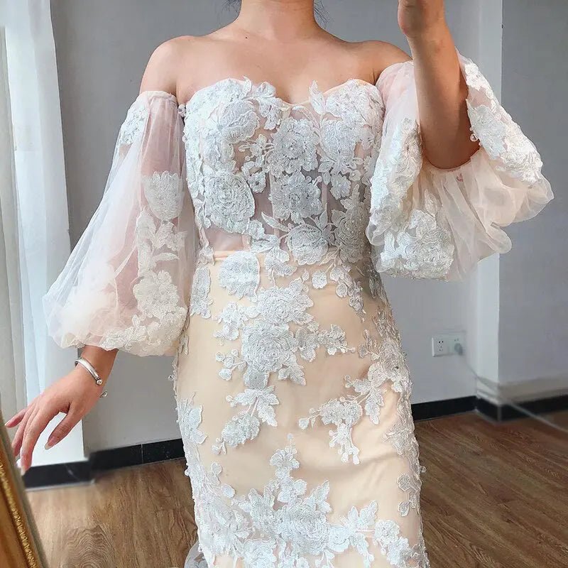 Lily Lantern Sleeves Flowers Beading Gown - Mscooco.co.uk