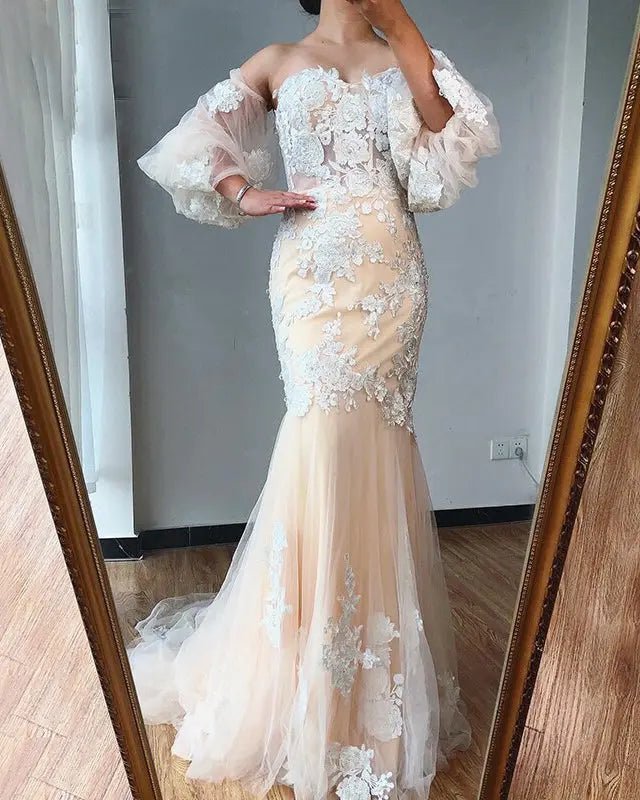 Lily Lantern Sleeves Flowers Beading Gown - Mscooco.co.uk