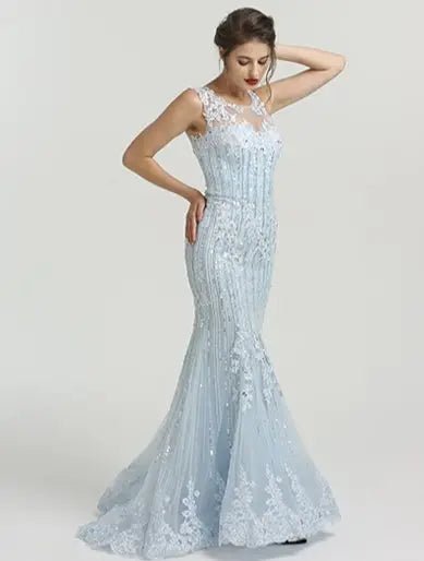 LIZA - Crystal Sequined Lace Evening Gown - Mscooco.co.uk