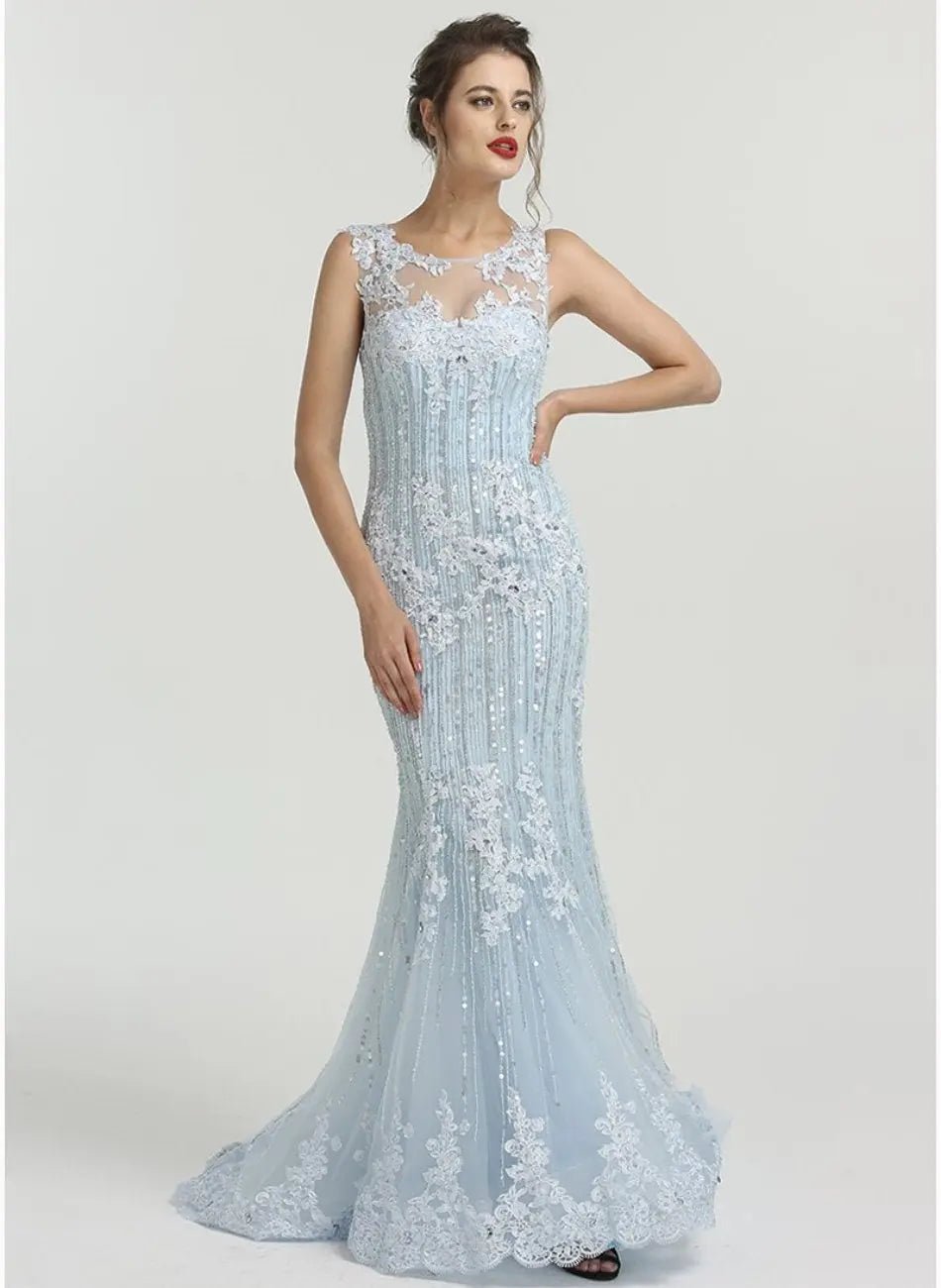 LIZA - Crystal Sequined Lace Evening Gown - Mscooco.co.uk