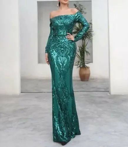 Long sleeve retro sequin maxi Dress - Mscooco.co.uk