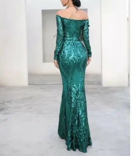 Long sleeve retro sequin maxi Dress - Mscooco.co.uk