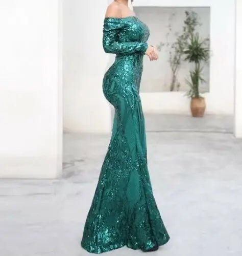 Long sleeve retro sequin maxi Dress - Mscooco.co.uk