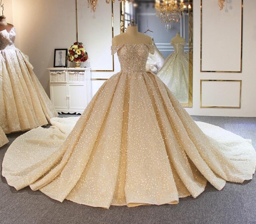 Long Train Full Beading Wedding Dress - Mscooco.co.uk