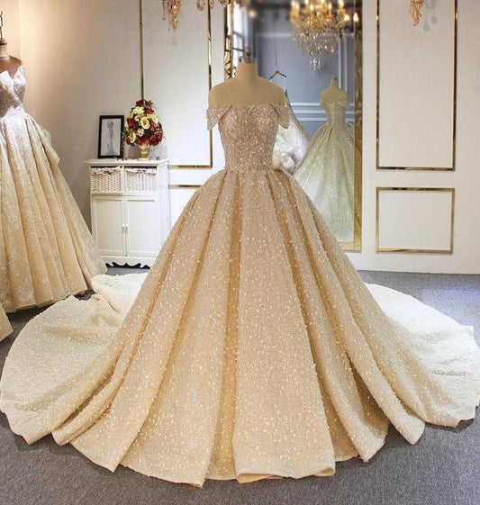 Long Train Full Beading Wedding Dress - Mscooco.co.uk