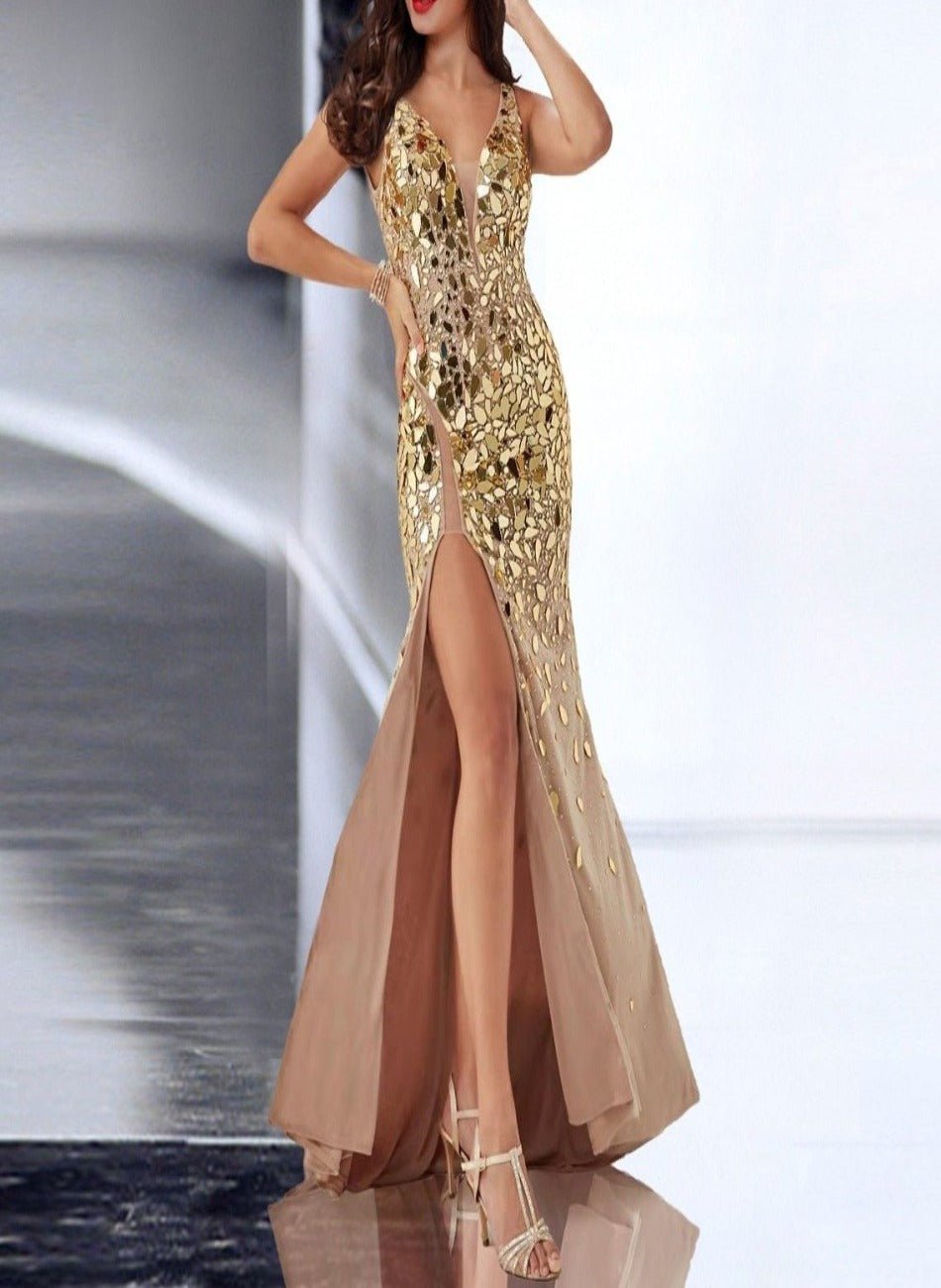 Lucinda Sexy High Slit Beading Mermaid Evening Dress - Mscooco.co.uk