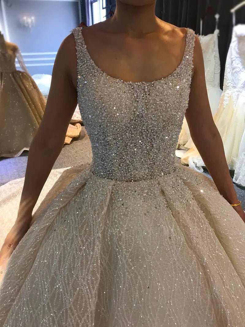 Luxury Beaded Cathedral Train Wedding Gown - Mscooco.co.uk