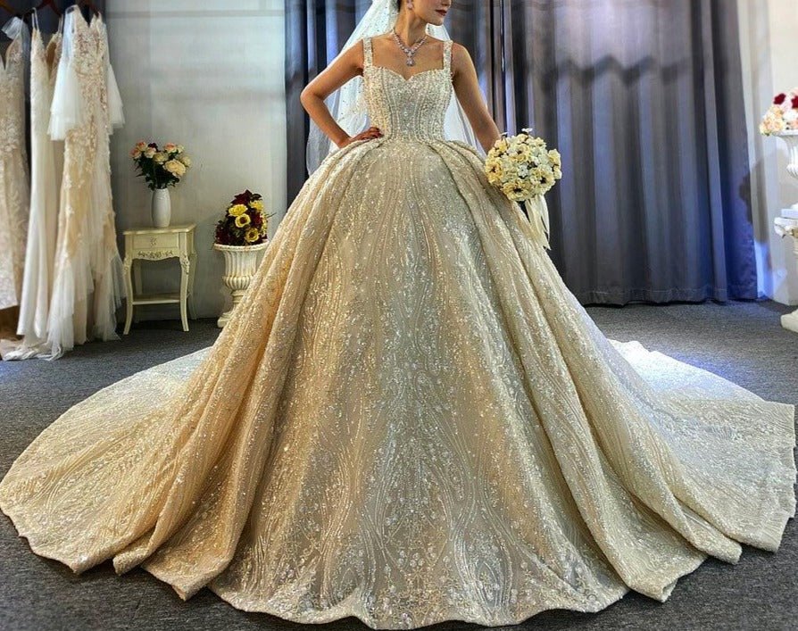 Luxury Full Beading Lace Wedding Dress - Mscooco.co.uk