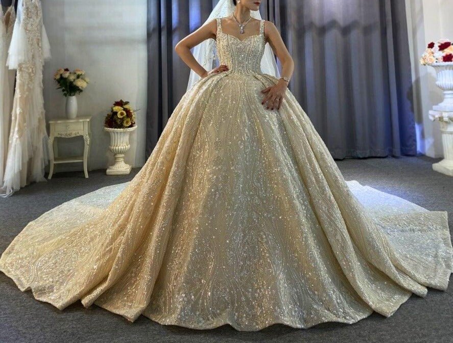 Luxury Full Beading Lace Wedding Dress - Mscooco.co.uk