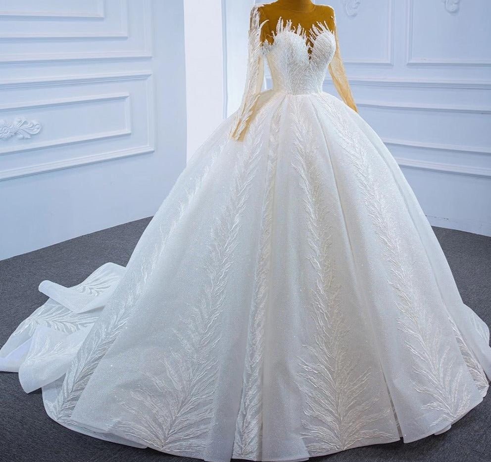 Luxury Long Sleeves High-end Lace Up Wedding Dress - Mscooco.co.uk