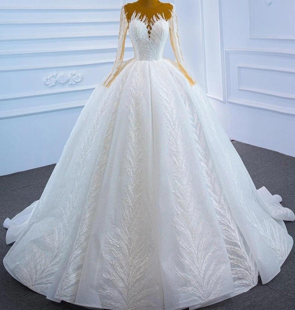 Luxury Long Sleeves High-end Lace Up Wedding Dress - Mscooco.co.uk