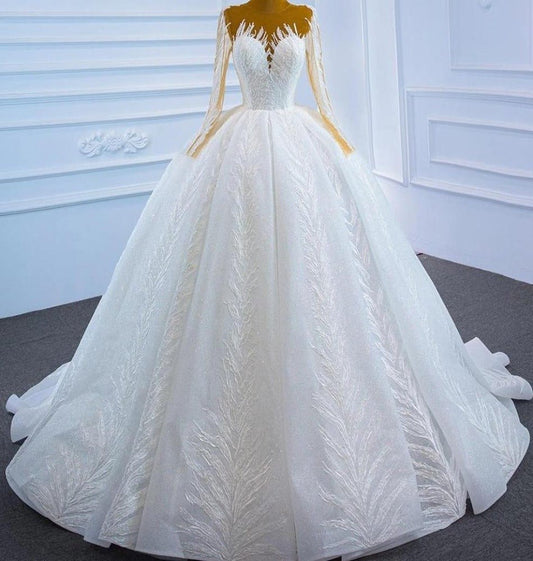 Luxury Long Sleeves High-end Lace Up Wedding Dress - Mscooco.co.uk