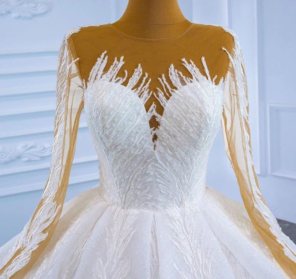 Luxury Long Sleeves High-end Lace Up Wedding Dress - Mscooco.co.uk