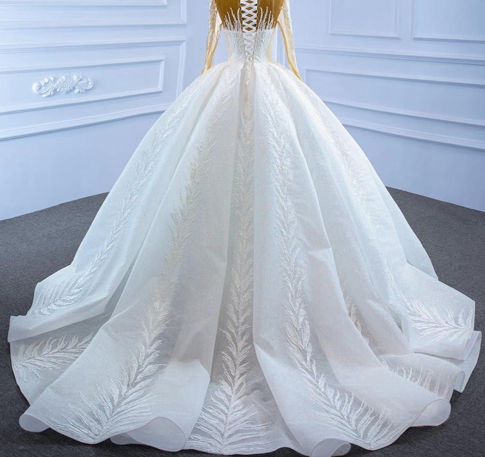 Luxury Long Sleeves High-end Lace Up Wedding Dress - Mscooco.co.uk