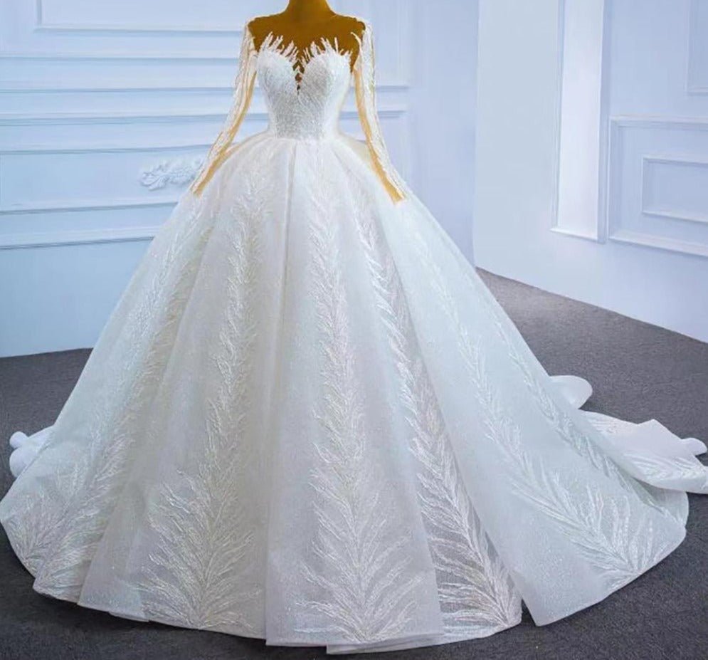 Luxury Long Sleeves High-end Lace Up Wedding Dress - Mscooco.co.uk