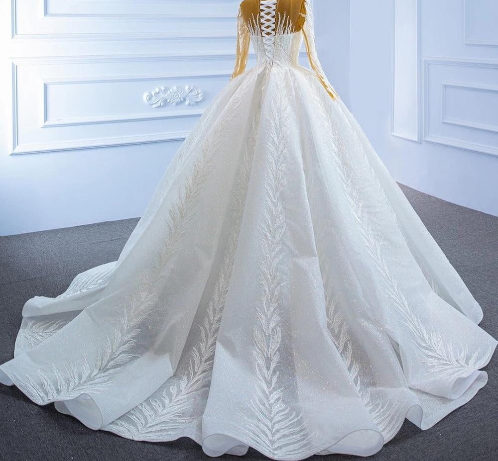 Luxury Long Sleeves High-end Lace Up Wedding Dress - Mscooco.co.uk