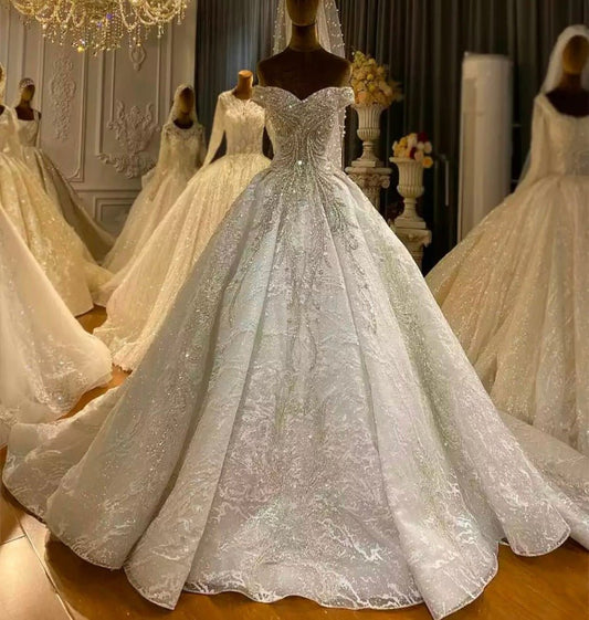 Luxury Off Shoulder Beading Wedding Dress - Mscooco.co.uk