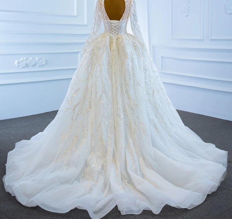 Luxury White Sparkle Beading Lace Up Bridal Dress - Mscooco.co.uk