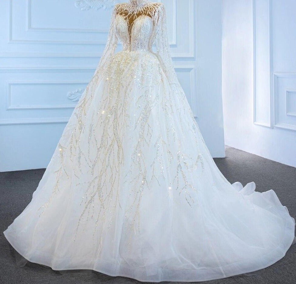 Luxury White Sparkle Beading Lace Up Bridal Dress - Mscooco.co.uk