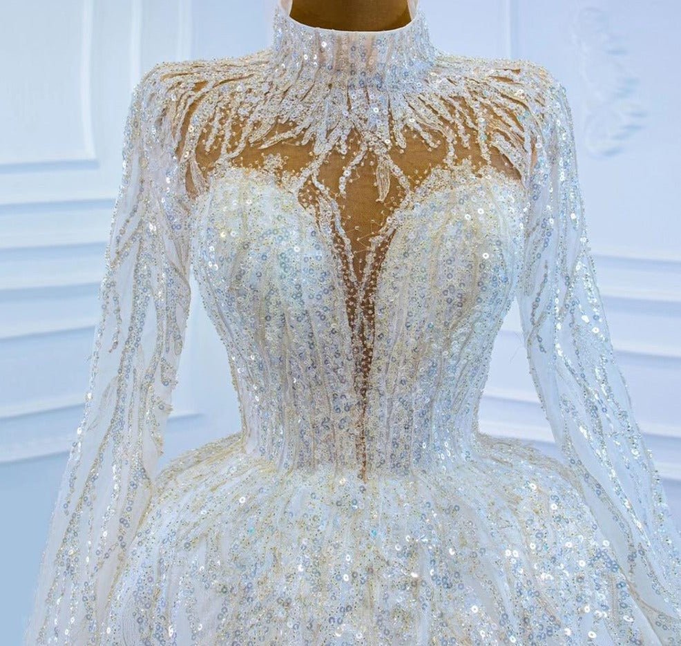 Luxury White Sparkle Beading Lace Up Bridal Dress - Mscooco.co.uk