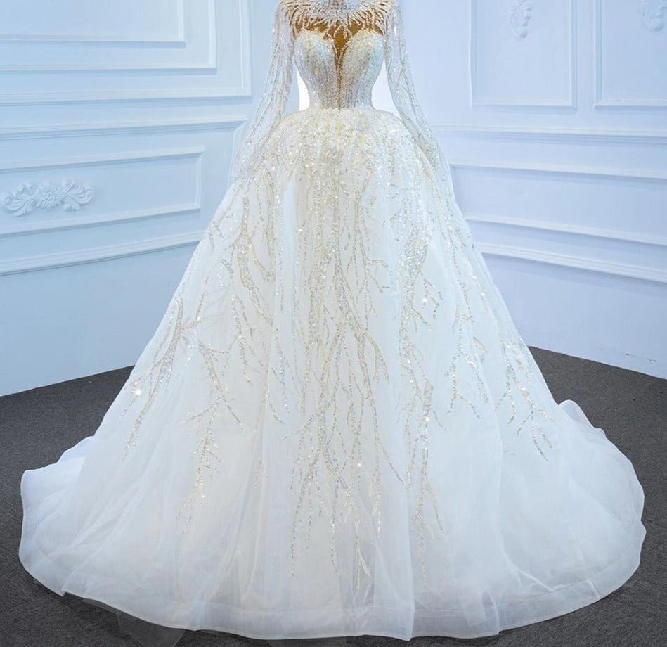 Luxury White Sparkle Beading Lace Up Bridal Dress - Mscooco.co.uk