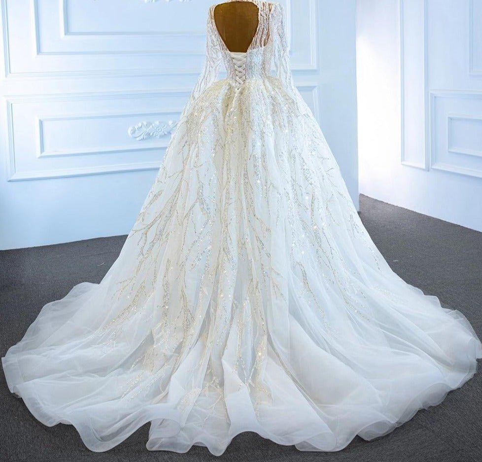 Luxury White Sparkle Beading Lace Up Bridal Dress - Mscooco.co.uk