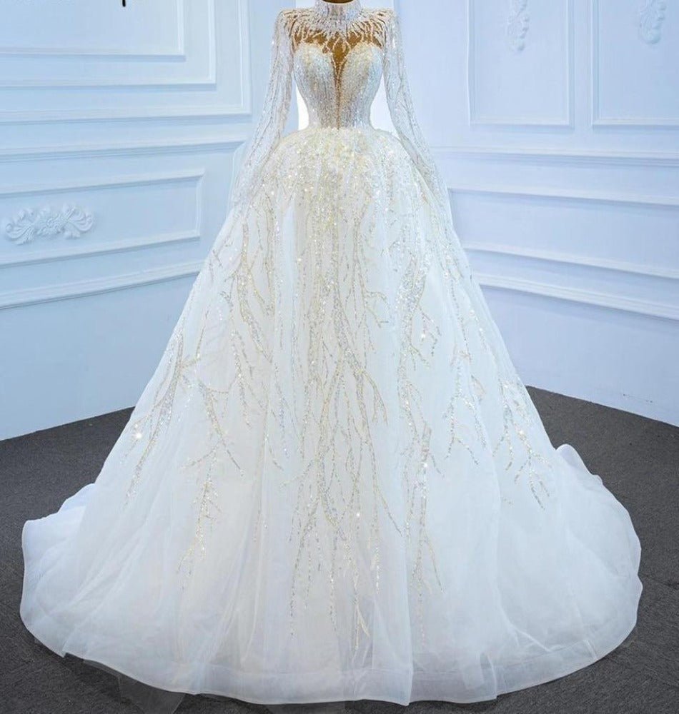 Luxury White Sparkle Beading Lace Up Bridal Dress - Mscooco.co.uk