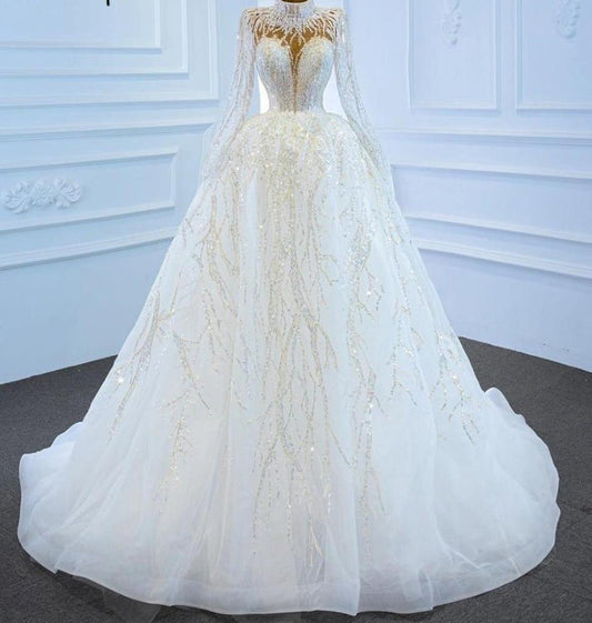 Luxury White Sparkle Beading Lace Up Bridal Dress - Mscooco.co.uk