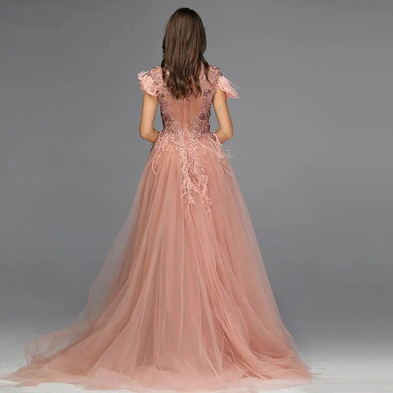 Maliah Crystal Feathers Luxury Formal Dress - Mscooco.co.uk