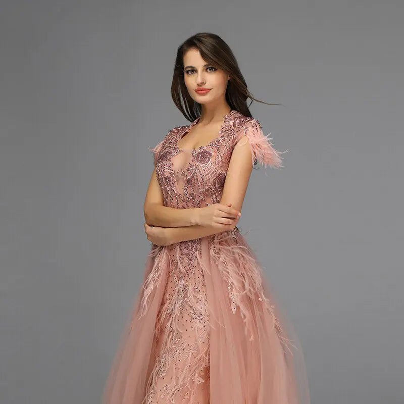 Maliah Crystal Feathers Luxury Formal Dress - Mscooco.co.uk