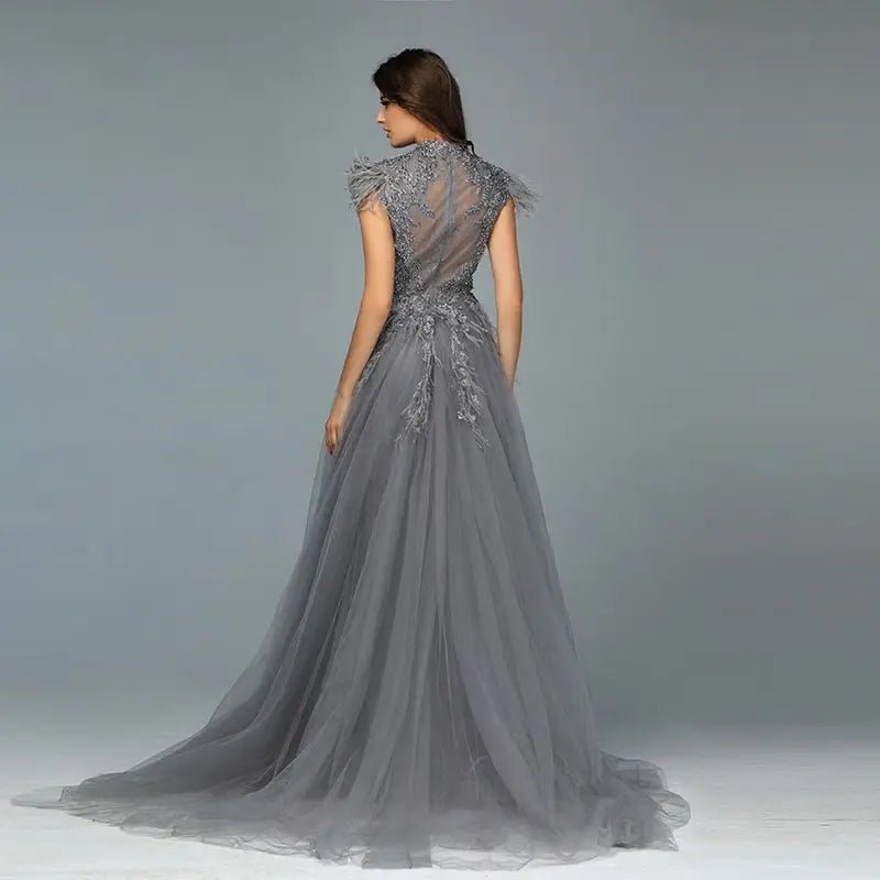 Maliah Crystal Feathers Luxury Formal Dress - Mscooco.co.uk