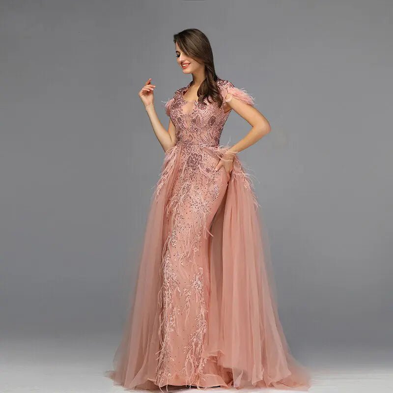 Maliah Crystal Feathers Luxury Formal Dress - Mscooco.co.uk