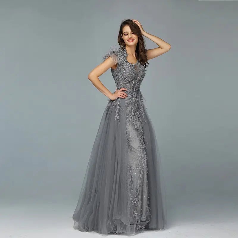 Maliah Crystal Feathers Luxury Formal Dress - Mscooco.co.uk
