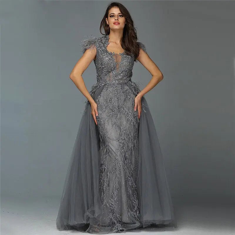 Maliah Crystal Feathers Luxury Formal Dress - Mscooco.co.uk