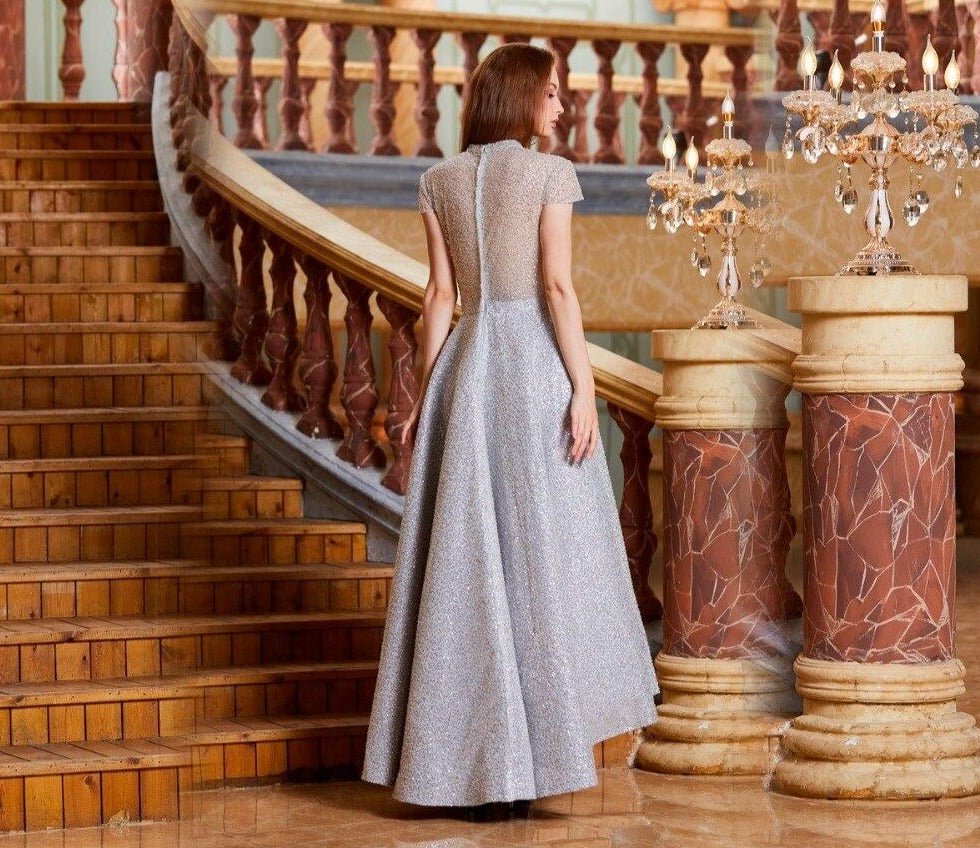 Manette Sparkle Fully Beaded Short Sleeve Formal Party Dress - Mscooco.co.uk