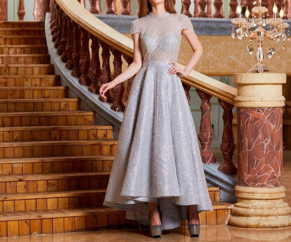 Manette Sparkle Fully Beaded Short Sleeve Formal Party Dress - Mscooco.co.uk