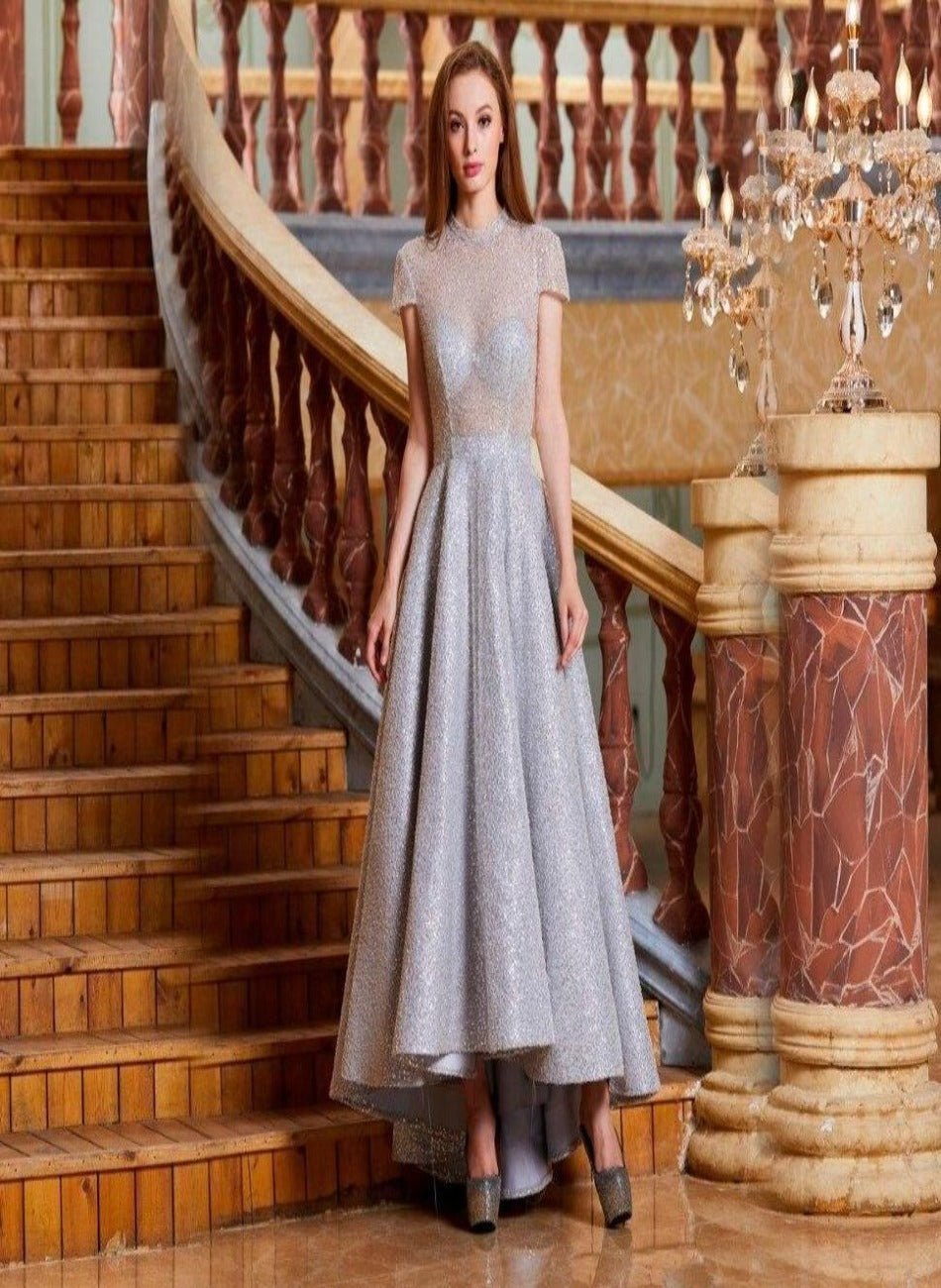Manette Sparkle Fully Beaded Short Sleeve Formal Party Dress - Mscooco.co.uk
