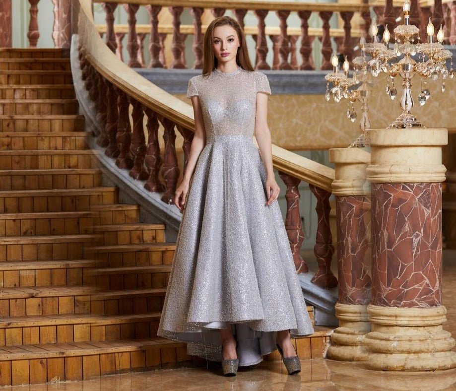 Manette Sparkle Fully Beaded Short Sleeve Formal Party Dress - Mscooco.co.uk