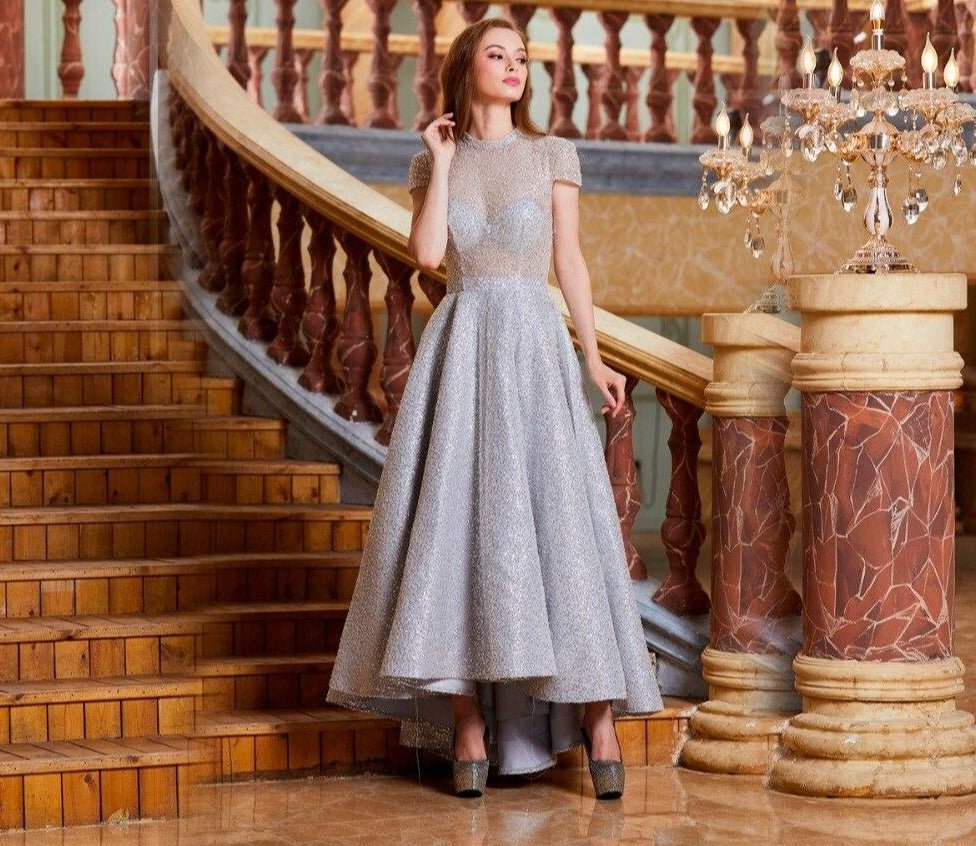 Manette Sparkle Fully Beaded Short Sleeve Formal Party Dress - Mscooco.co.uk