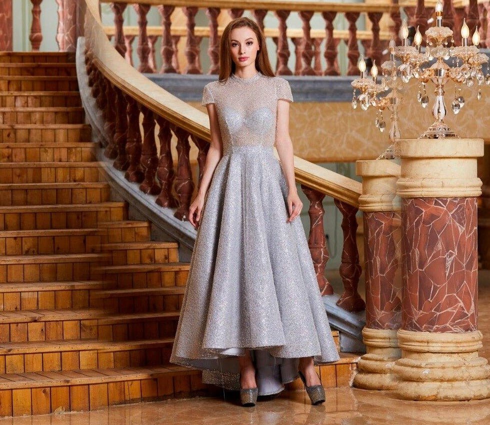 Manette Sparkle Fully Beaded Short Sleeve Formal Party Dress - Mscooco.co.uk